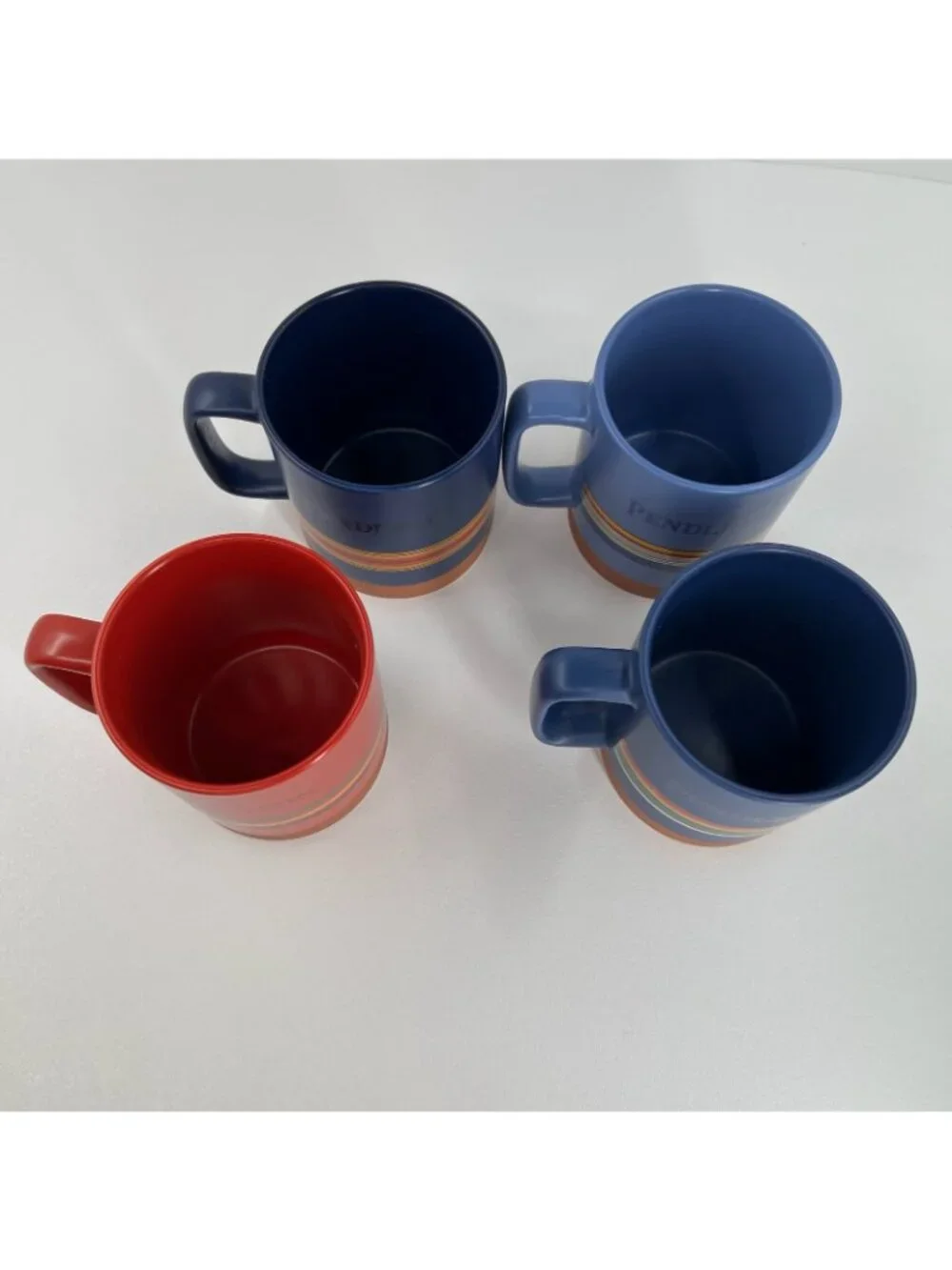 Pendleton National Parks Stoneware Coffee Mugs Set Ceramic 18oz Striped Blue Red